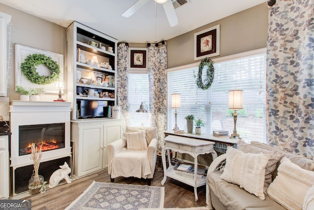 51 Norton Ave, Acworth, GA 30101 - sitting room with ceiling fan, wood finished floors, and a glass covered fireplace
