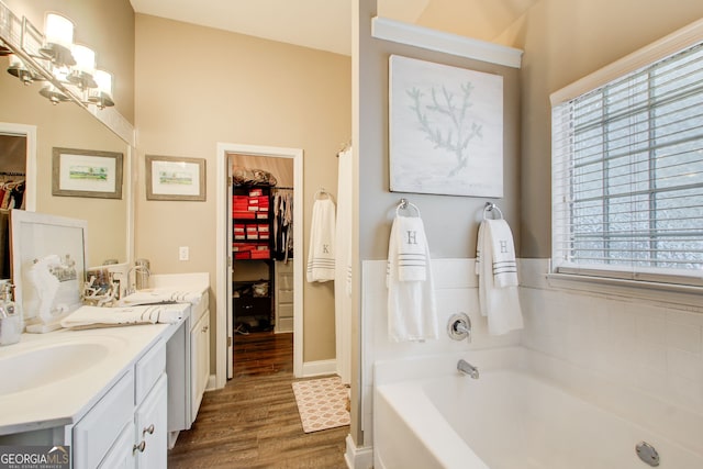 51 Norton Ave, Acworth, GA 30101 - bathroom featuring vanity, a spacious closet, a garden tub, and healthy amount of natural light
