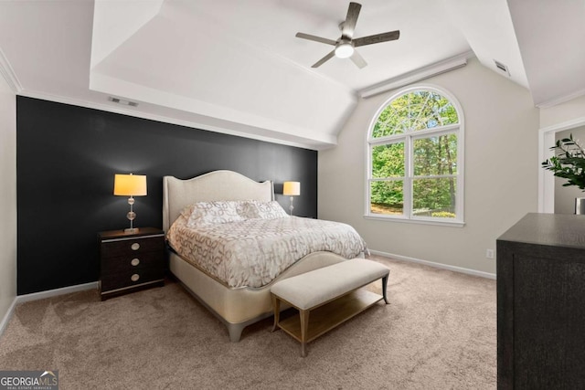 1900 Chattahoochee Run Dr, Suwanee, GA 30024 - bedroom featuring vaulted ceiling, carpet flooring, baseboards, and a ceiling fan