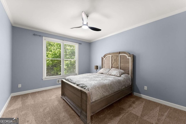 1900 Chattahoochee Run Dr, Suwanee, GA 30024 - bedroom featuring crown molding, baseboards, carpet, and ceiling fan