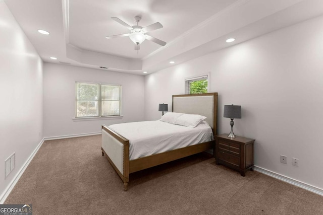 bedroom featuring carpet floors, recessed lighting, and multiple windows