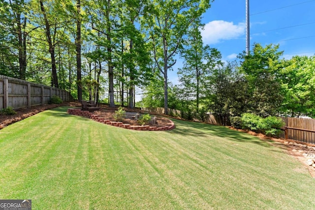 view of yard featuring a fenced backyard
