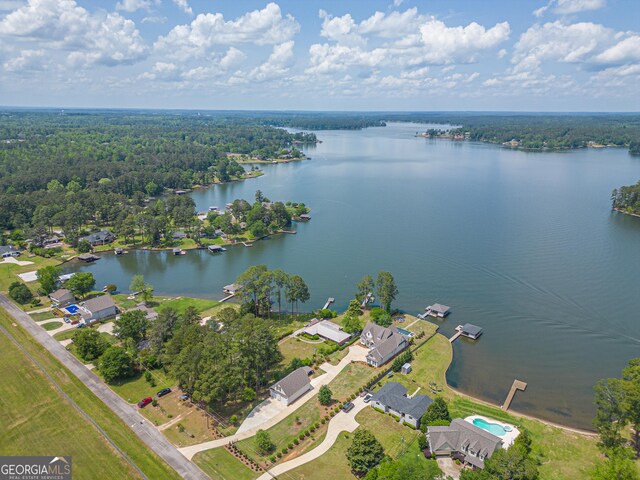 239 Lakeshore Cir, Milledgeville, GA 31061 - drone / aerial view featuring a water view