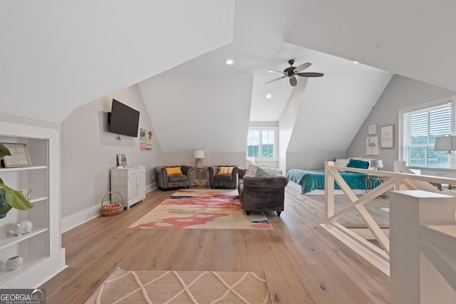 239 Lakeshore Cir, Milledgeville, GA 31061 - bonus room featuring light wood-style flooring, ceiling fan, baseboards, recessed lighting, and vaulted ceiling