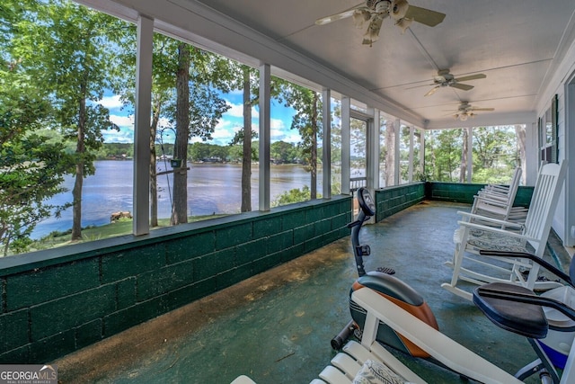 2000 Campbell Rd, Covington, GA 30014 - sunroom / solarium featuring ceiling fan and a water view