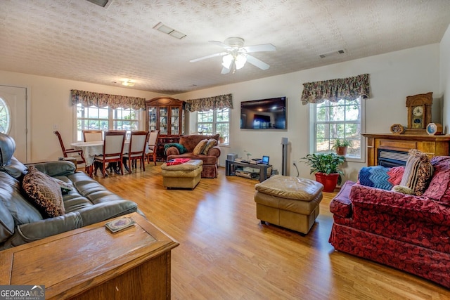 2000 Campbell Rd, Covington, GA 30014 - living area featuring ceiling fan, light wood-style floors, and a fireplace