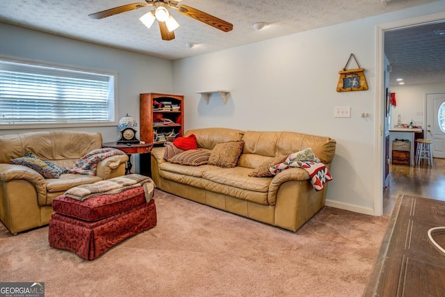 2000 Campbell Rd, Covington, GA 30014 - carpeted living room featuring plenty of natural light, a ceiling fan, and a textured ceiling