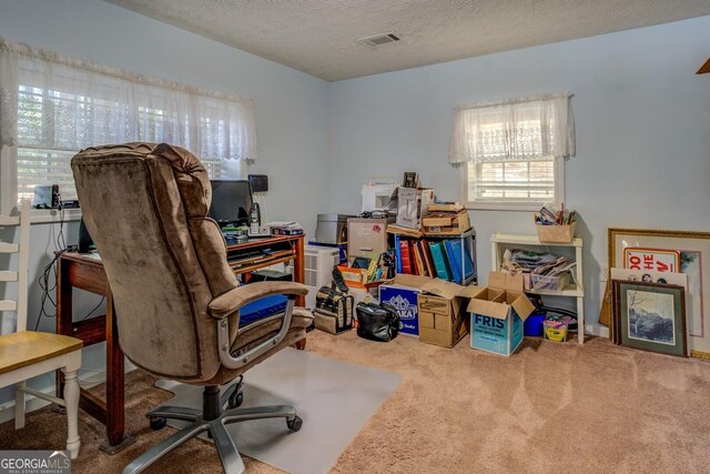 2000 Campbell Rd, Covington, GA 30014 - office area featuring carpet flooring and a textured ceiling