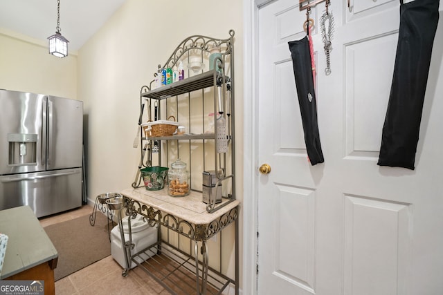 122 Woodstream Pt, Big Canoe, GA 30143 - kitchen featuring stainless steel fridge, open shelves, pendant lighting, and light countertops