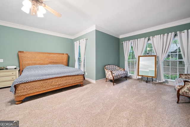 122 Woodstream Pt, Big Canoe, GA 30143 - bedroom with carpet floors, a ceiling fan, baseboards, and crown molding