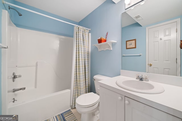 122 Woodstream Pt, Big Canoe, GA 30143 - bathroom with toilet, visible vents, shower / bath combination with curtain, and vanity