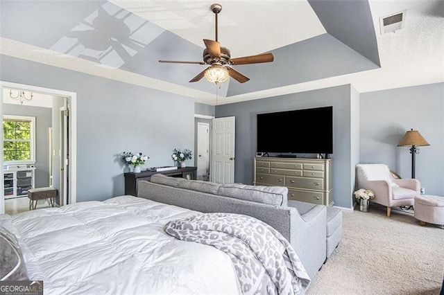10 Callaway Ct, Hiram, GA 30141 - bedroom with carpet, a tray ceiling, and a ceiling fan
