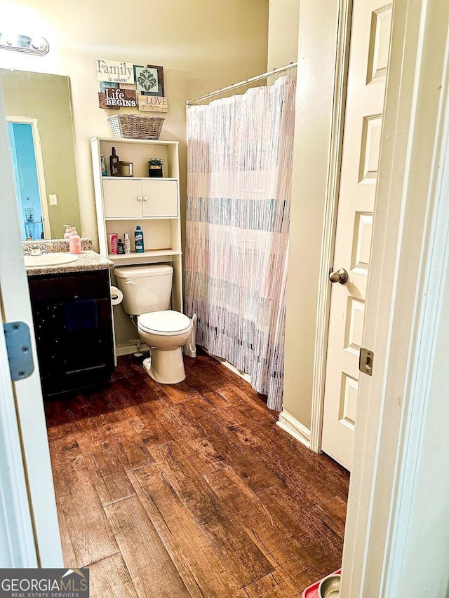 573 Emporia Loop, Mcdonough, GA 30253 - full bath with wood finished floors, toilet, a shower with shower curtain, and vanity