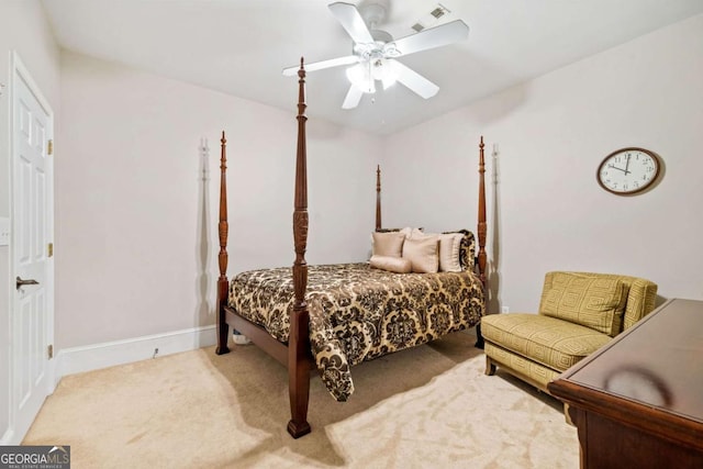 bedroom with carpet flooring and a ceiling fan