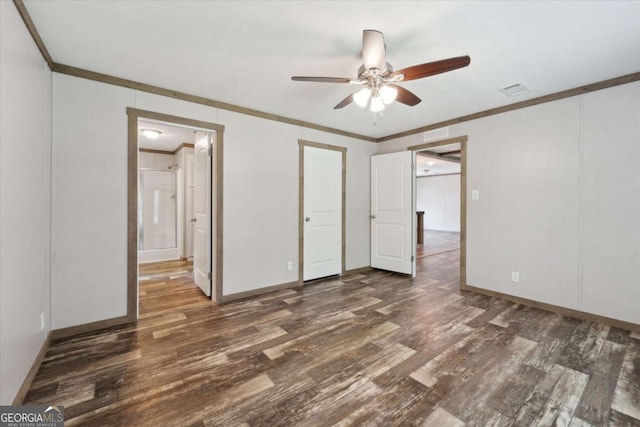 1293 Lake Dr, Midway, GA 31320 - interior space with baseboards, ceiling fan, ornamental molding, and wood finished floors