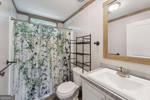 1293 Lake Dr, Midway, GA 31320 - full bath with vanity, toilet, and a shower with shower curtain