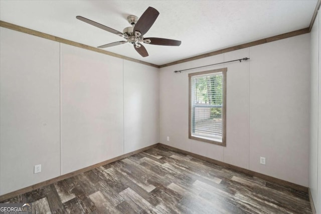 1293 Lake Dr, Midway, GA 31320 - unfurnished room with baseboards, ceiling fan, ornamental molding, and wood finished floors