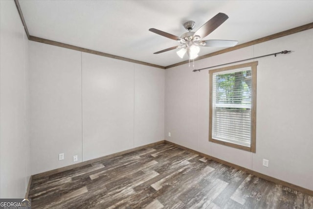 1293 Lake Dr, Midway, GA 31320 - empty room with baseboards, ornamental molding, a ceiling fan, and wood finished floors