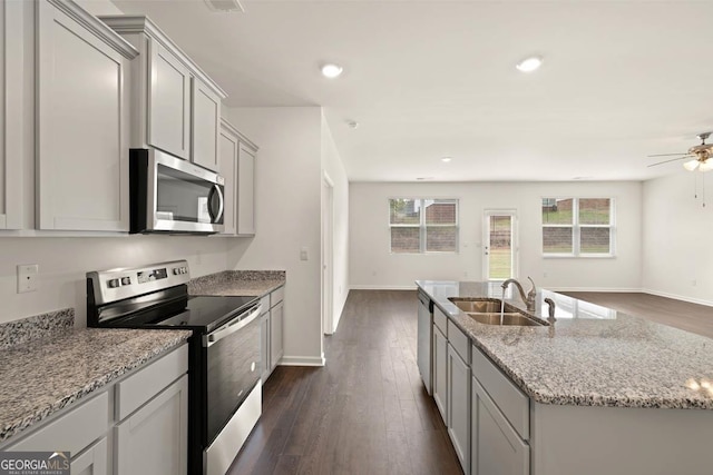 1400 Adirondac Way, Bonaire, GA 31005 - kitchen featuring gray cabinetry, appliances with stainless steel finishes, and a sink