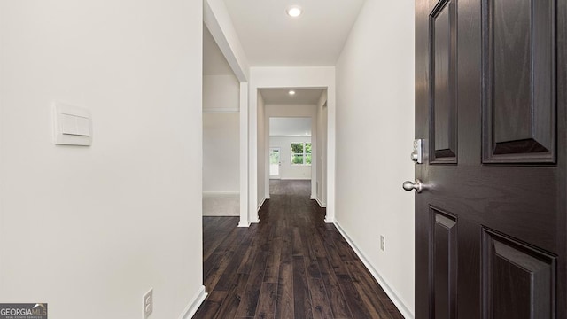 1400 Adirondac Way, Bonaire, GA 31005 - hall with dark wood-style floors, recessed lighting, and baseboards