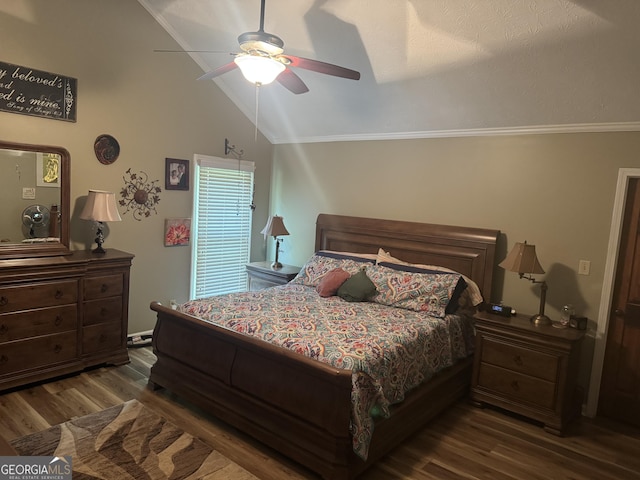 1685 Bailey Creek Rd SW, Conyers, GA 30094 - bedroom featuring crown molding, a ceiling fan, wood finished floors, and lofted ceiling