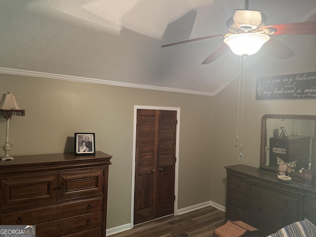 1685 Bailey Creek Rd SW, Conyers, GA 30094 - bedroom with crown molding, baseboards, ceiling fan, and dark wood finished floors