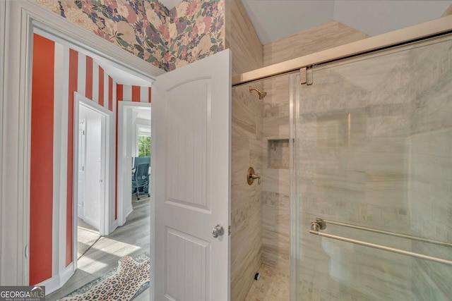 205 River Forest Dr, Forsyth, GA 31029 - full bath with a stall shower and wallpapered walls
