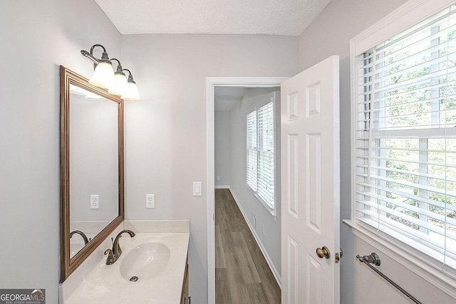 304 N Briar Rdg, Woodstock, GA 30189 - bathroom with vanity, baseboards, a textured ceiling, and wood finished floors