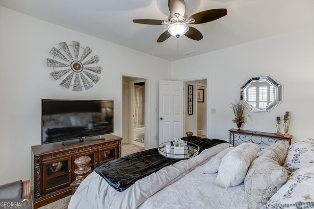 2930 Aquitania Ln, Cumming, GA 30040 - bedroom with carpet flooring, ceiling fan, and connected bathroom