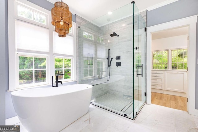 3380 Hill Forest Trl NW, Acworth, GA 30101 - bathroom with a soaking tub, a shower stall, and marble finish floor