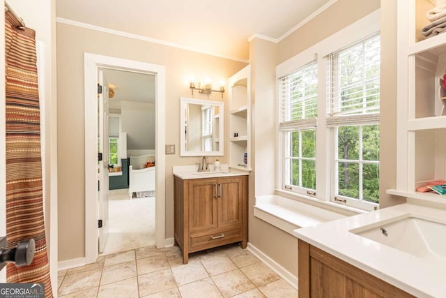 3380 Hill Forest Trl NW, Acworth, GA 30101 - full bathroom with baseboards, ornamental molding, and vanity