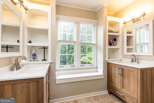 3380 Hill Forest Trl NW, Acworth, GA 30101 - bathroom with a sink, ornamental molding, and two vanities