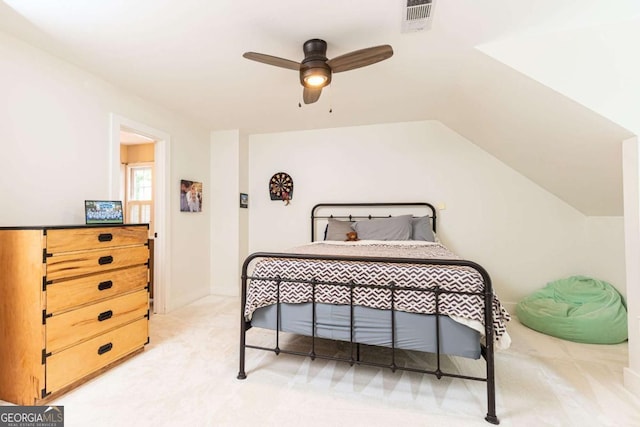 3380 Hill Forest Trl NW, Acworth, GA 30101 - bedroom featuring carpet floors, ceiling fan, vaulted ceiling, and visible vents