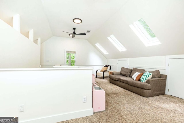 3380 Hill Forest Trl NW, Acworth, GA 30101 - bonus room featuring a ceiling fan, carpet, and lofted ceiling with skylight