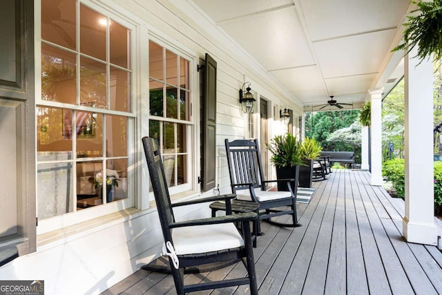 3380 Hill Forest Trl NW, Acworth, GA 30101 - deck with covered porch and ceiling fan