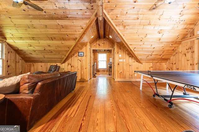 3380 Hill Forest Trl NW, Acworth, GA 30101 - game room with wood-type flooring, vaulted ceiling, and wood ceiling