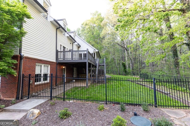 3380 Hill Forest Trl NW, Acworth, GA 30101 - view of yard with fence private yard, a wooden deck, stairs, and a patio