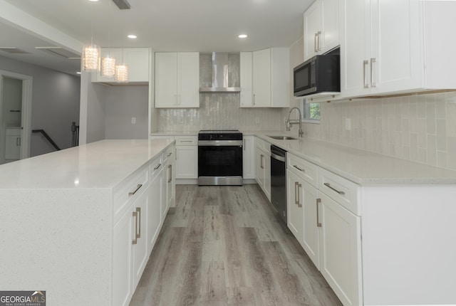 2720 Cavalier Dr, Decatur, GA 30034 - kitchen featuring light wood finished floors, electric stove, a sink, wall chimney range hood, and dishwasher