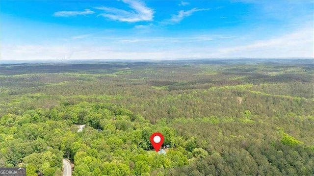birds eye view of property featuring a wooded view