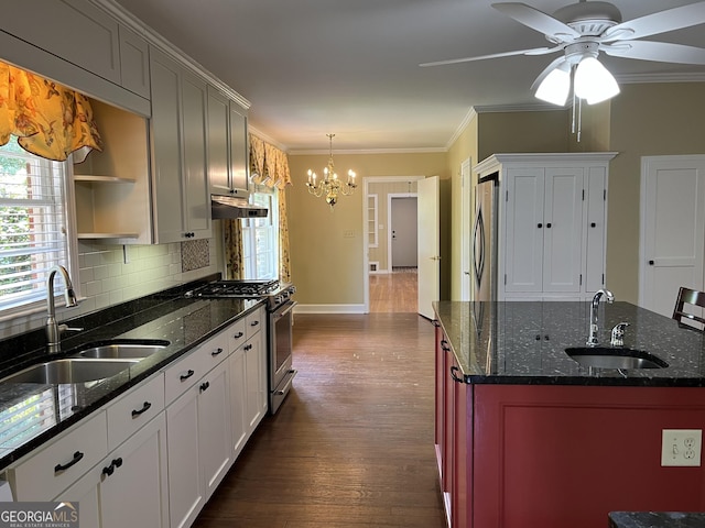 106 Zenith St, Dublin, GA 31021 - kitchen featuring dark wood finished floors, stainless steel appliances, open shelves, and a sink