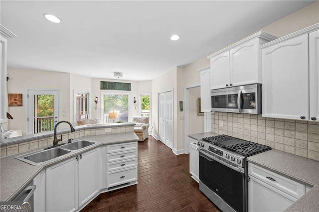 9310 Old Preserve Trl, Ball Ground, GA 30107 - kitchen with appliances with stainless steel finishes, white cabinetry, healthy amount of natural light, decorative backsplash, and recessed lighting