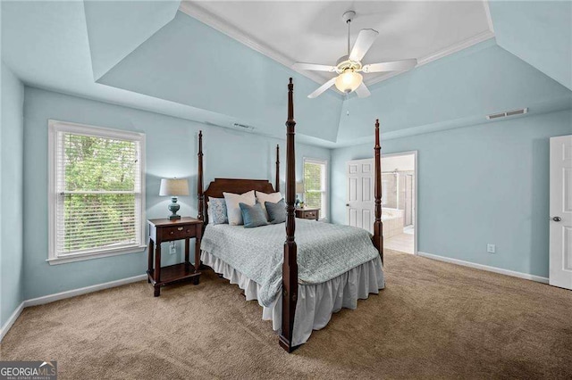9310 Old Preserve Trl, Ball Ground, GA 30107 - bedroom with baseboards, visible vents, carpet, and a raised ceiling
