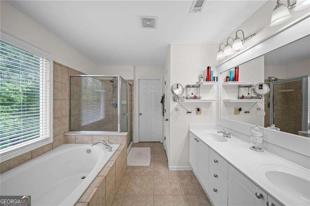 9310 Old Preserve Trl, Ball Ground, GA 30107 - full bath with healthy amount of natural light, a garden tub, a stall shower, and double vanity