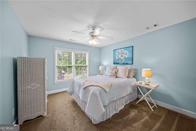 9310 Old Preserve Trl, Ball Ground, GA 30107 - carpeted bedroom featuring visible vents, a ceiling fan, and baseboards
