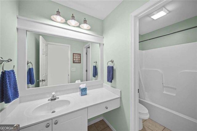9310 Old Preserve Trl, Ball Ground, GA 30107 - bathroom featuring vanity, tile patterned floors, and shower / tub combination