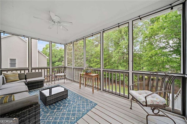 9310 Old Preserve Trl, Ball Ground, GA 30107 - sunroom / solarium featuring an outdoor hangout area and ceiling fan