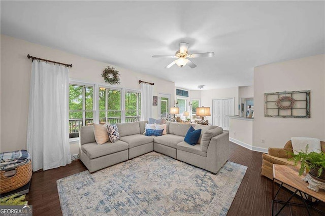 9310 Old Preserve Trl, Ball Ground, GA 30107 - living area with baseboards, ceiling fan, and wood finished floors