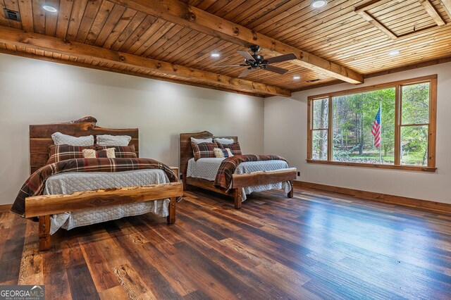 480 Riveredge Ln # 9063, Ellijay, GA 30540 - bedroom with beamed ceiling, baseboards, wooden ceiling, recessed lighting, and wood finished floors