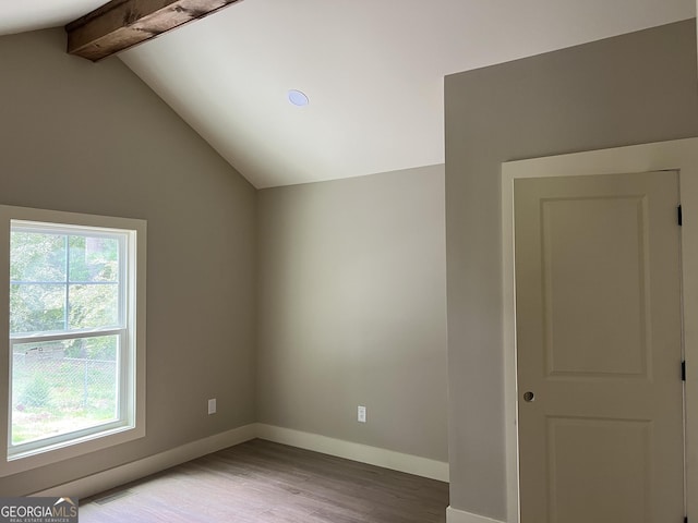 135 Church St, Palmetto, GA 30268 - spare room with visible vents, baseboards, recessed lighting, wood finished floors, and vaulted ceiling with beams