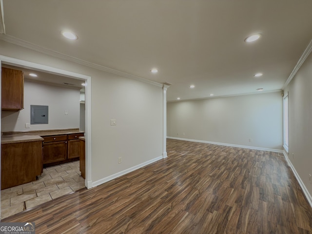 3301 Henderson Mill Rd Unit D3, Atlanta, GA 30341 - basement with crown molding, recessed lighting, wood finished floors, and electric panel